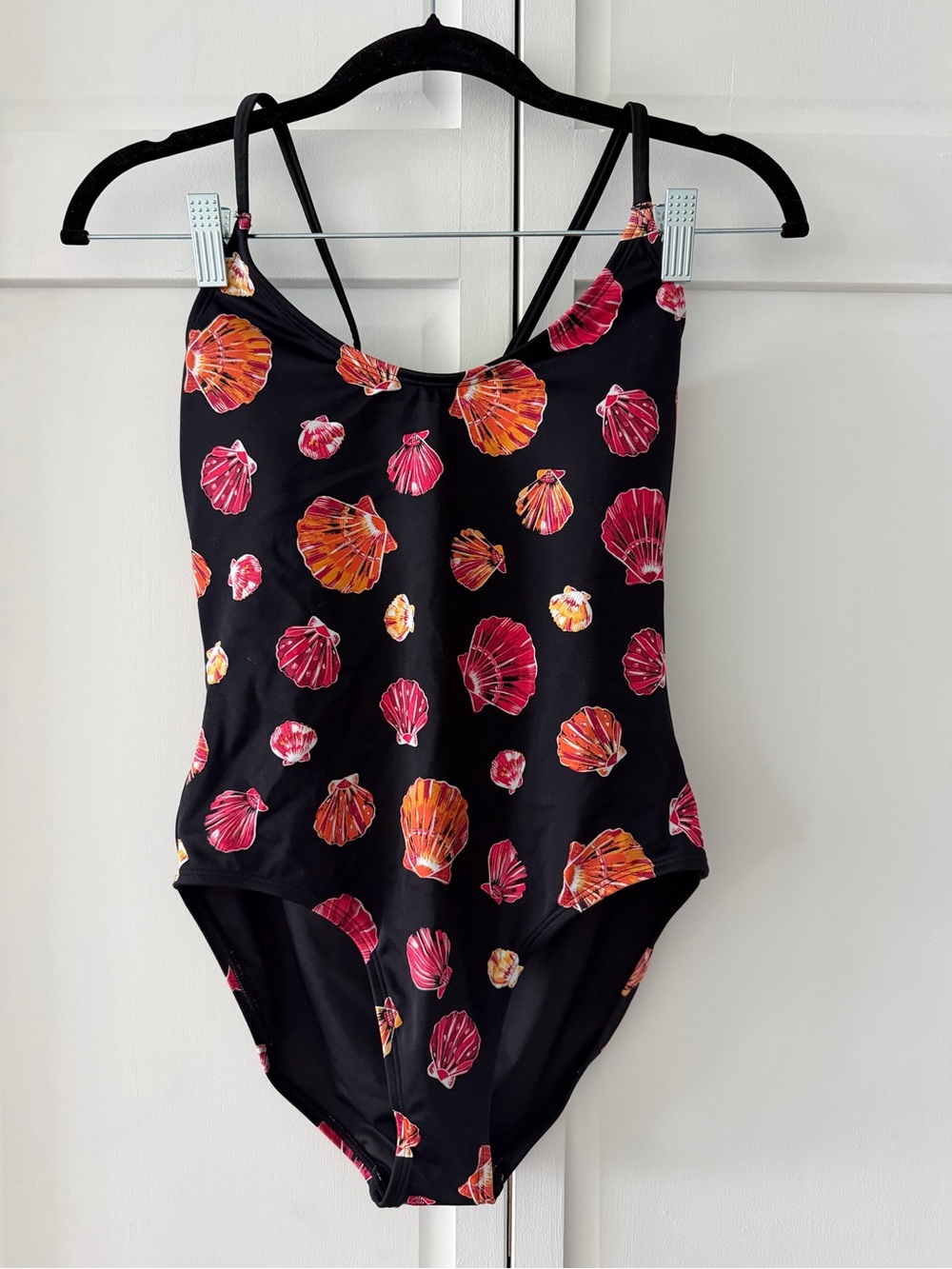 New Joe Fresh Seashell Black Orange Pink Print One-Piece Swimsuit size S